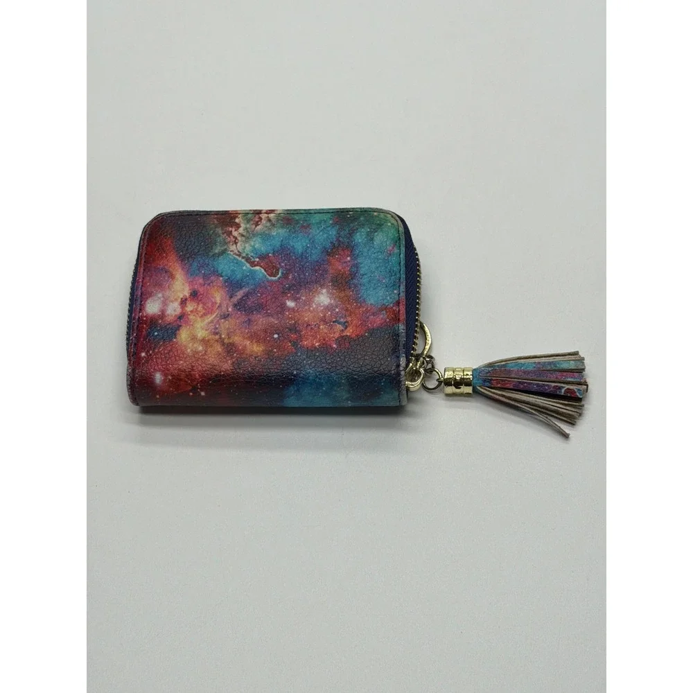 Galaxy Print Zip Around Accordion Card Wallet Nebula Celestial Tassel‎ Pull